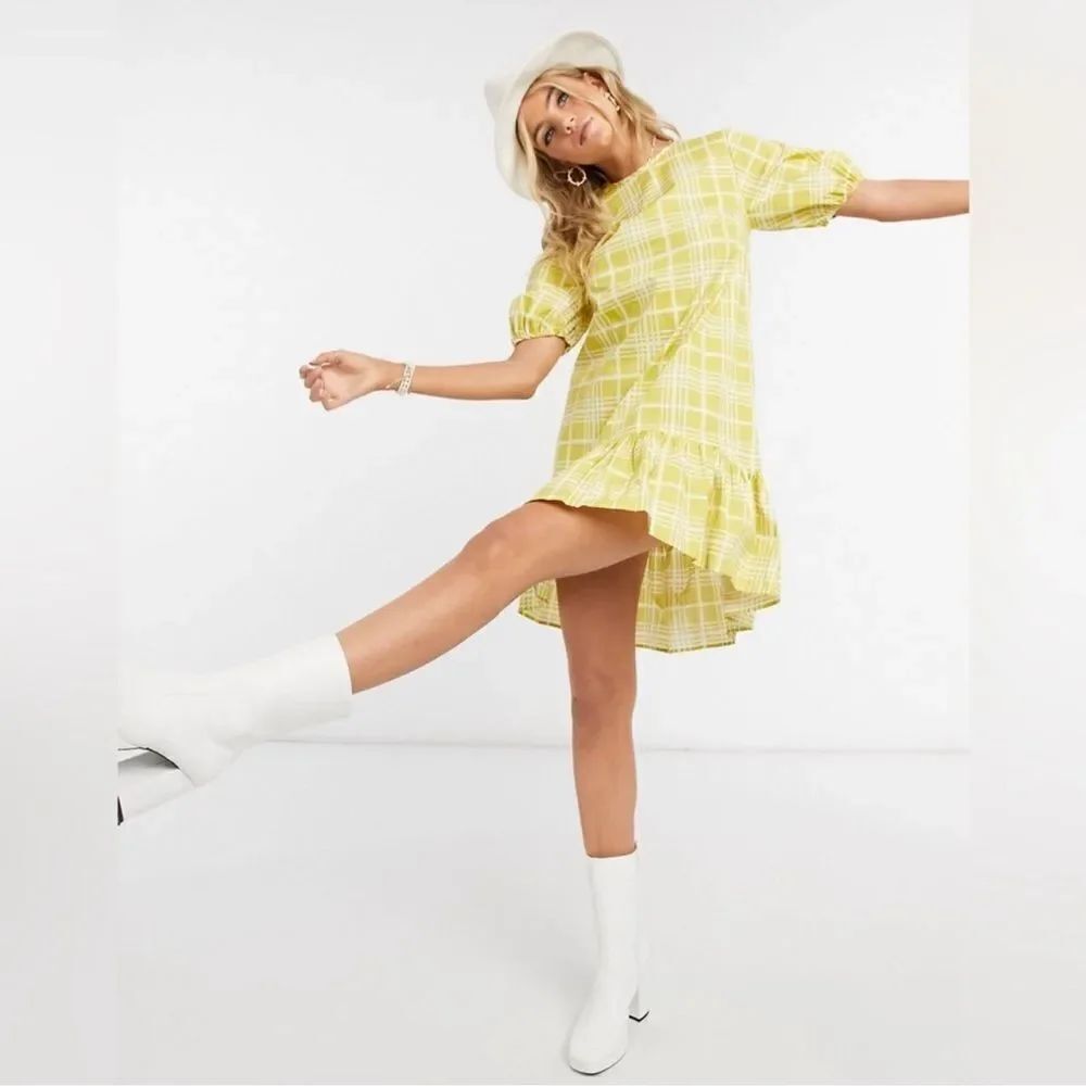 Topshop Yellow Check Mini Poplin Dress Size 6